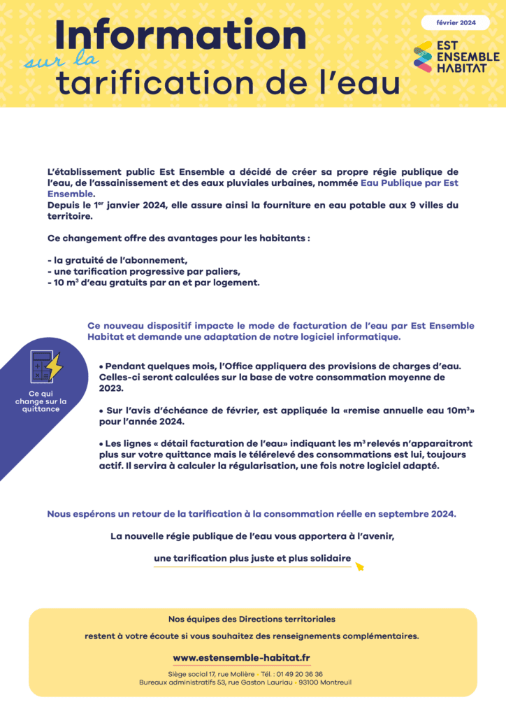 Information sur la tarification de l'eau